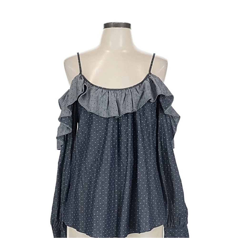 Women's Blue Ruffled Parker Off-Shoulder Top